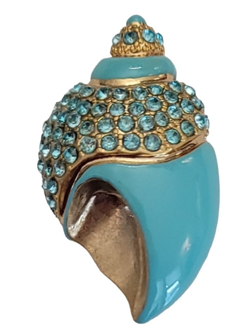 LC Liz Claiborne Teal, Robins Egg Enamel Seashell Blue Rhinestone Brooch, M732